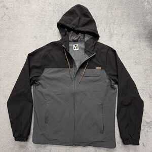 Voyager Jacket‎ Mens Medium Black Gray Hooded Full Zip Lightweight Windbreaker